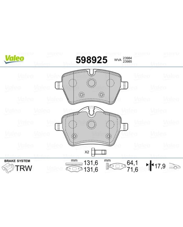 VALEO Bremsbelagsatz 598488 - Scheibenfeststellbremse ECE R90 Zertifiziert