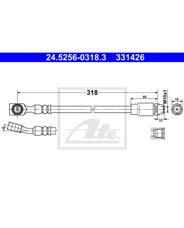 1 Bremsschlauch ATE 24.5256-0298.3 passend für OPEL VAUXHALL 