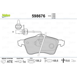 Bremsbelagsatz Scheibenbremse VALEO 598676 für VW Sharan Transporter T4