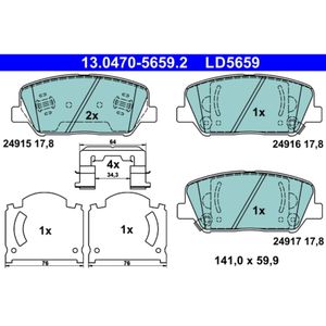 Bremsbelagsatz Scheibenbremse ATE 13.0470-5659.2 für Hyundai Kia Genesis Optima