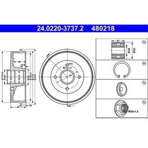 Bremstrommel ATE 24.0220-3737.2 (2 Stk.) für Renault Twingo II