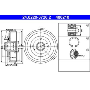 Bremstrommel ATE 24.0220-3720.2 (2 Stk.) für Ford Ssangyong Focus I