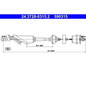 Seilzug Kupplungsbetätigung ATE 24.3728-0315.2 für Peugeot Citroën 106 I Saxo