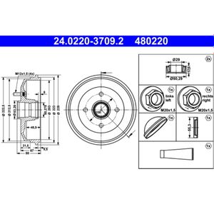 Bremstrommel ATE 24.0220-3709.2 (2 Stk.) für Ford Escort VI Turnier KA