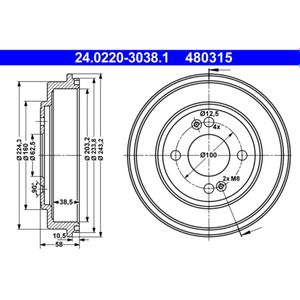 Bremstrommel ATE 24.0220-3038.1 (2 Stk.) für Hyundai Getz
