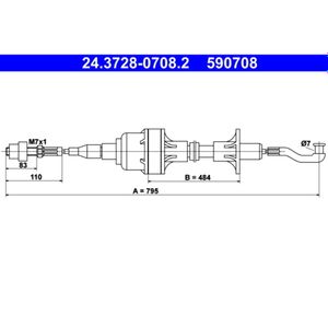 Seilzug Kupplungsbetätigung ATE 24.3728-0708.2 für Opel Kadett D Ascona C