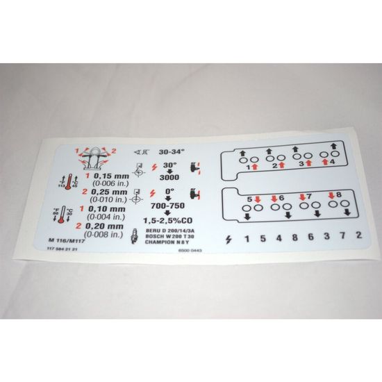 Aufkleber Ventildeckel M116/117 V8 für Mercedes-Benz R107, W126 A  