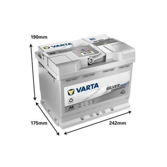 Autobatterie VARTA Silver Dynamic AGM A8 D52 12V 60Ah Start-Stop