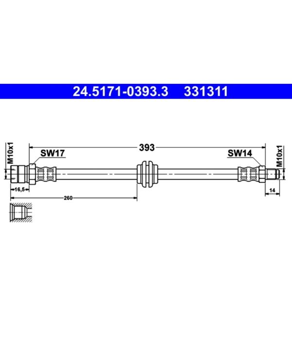 Bremsschlauch ATE 24.5171-0393.3 für VW Porsche 1500,1600 Variant 181