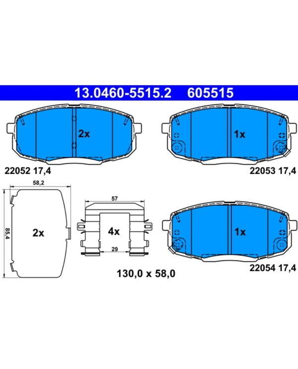 Bremsbelagsatz Scheibenbremse ATE 13.0460-5515.2 für Hyundai Kona