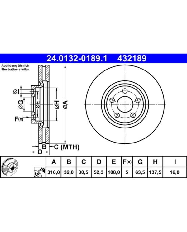 Bremsscheibe ATE 24.0132-0189.1 (2 Stk.) für Ford S-Max Galaxy III