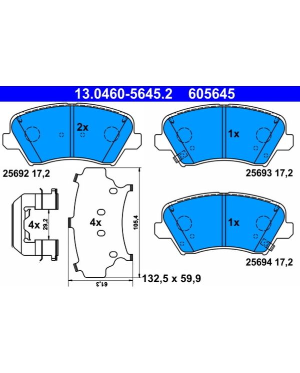 Bremsbelagsatz Scheibenbremse ATE 13.0460-5645.2 für Hyundai Kia I30 Veloster
