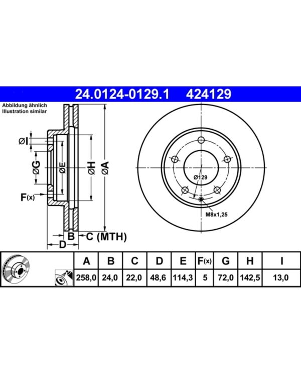 Bremsscheibe ATE 24.0124-0129.1 (2 Stk.) für Ford Usa Probe II