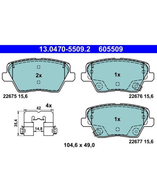 Bremsbelagsatz Scheibenbremse ATE 13.0470-5509.2 für Hyundai Kia I30 Ceed