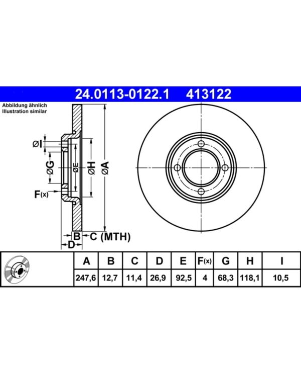Bremsscheibe ATE 24.0113-0122.1 (2 Stk.) für Ford Escort II Taunus V
