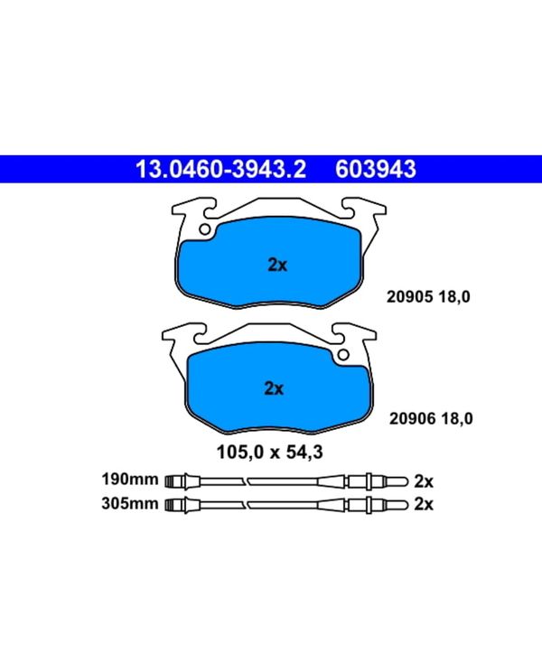 Bremsbelagsatz Scheibenbremse ATE 13.0460-3943.2 für Peugeot 106 I