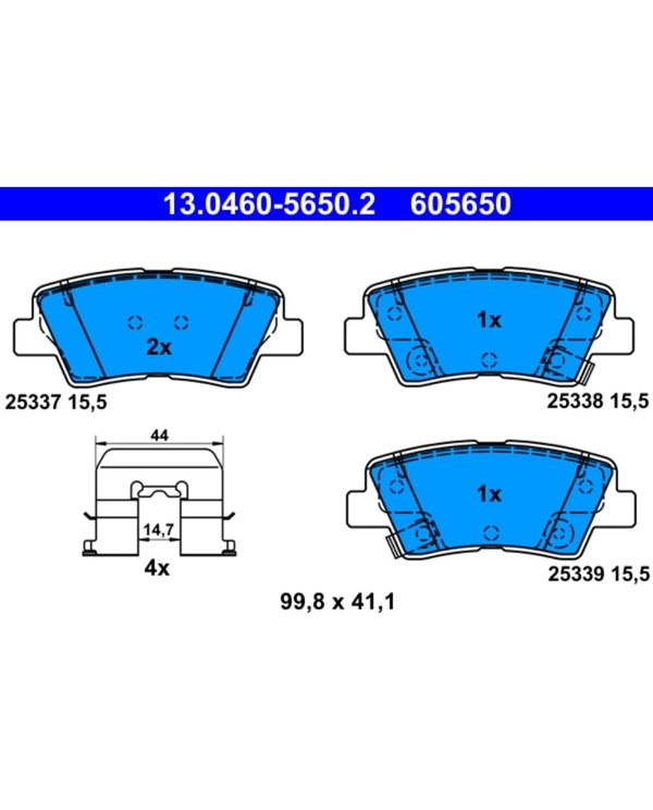 Bremsbelagsatz Scheibenbremse ATE 13.0460-5650.2 für Hyundai Kia Ssangyong I30