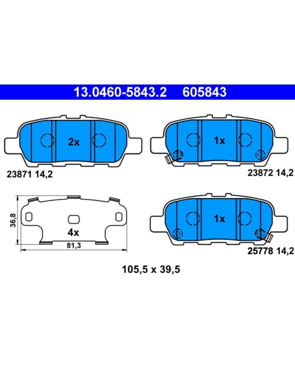 Bremsbelagsatz Scheibenbremse ATE 13.0460-5843.2 für Infiniti Renault M