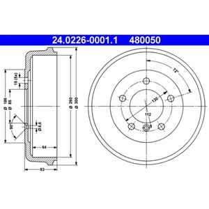 Bremstrommel ATE 24.0226-0001.1 (2 Stk.) für Mercedes-Benz Puch G