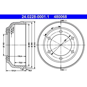 Bremstrommel ATE 24.0228-0001.1 (2 Stk.) für Ford Transit Tourneo