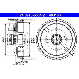 Bremstrommel ATE 24.0216-5004.2 (2 Stk.) für Daihatsu Move Cuore VI