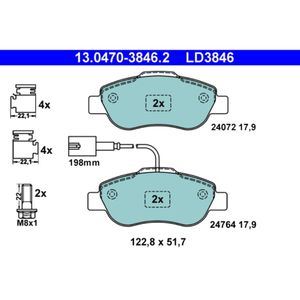 Bremsbelagsatz Scheibenbremse ATE 13.0470-3846.2 für Fiat Ford Panda 500 KA