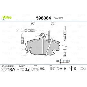 Bremsbelagsatz Scheibenbremse VALEO 598084 für Renault Peugeot Dacia Alpine Lada