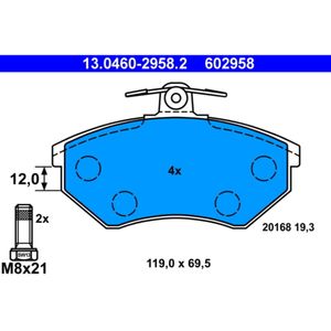 Bremsbelagsatz Scheibenbremse ATE 13.0460-2958.2 für VW Seat Golf II Corrado