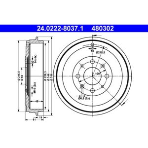 Bremstrommel ATE 24.0222-8037.1 (2 Stk.) für Opel Fiat Corsa D Punto Evo Adam