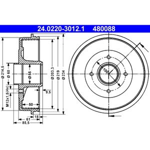 Bremstrommel ATE 24.0220-3012.1 (2 Stk.) für Renault Laguna I