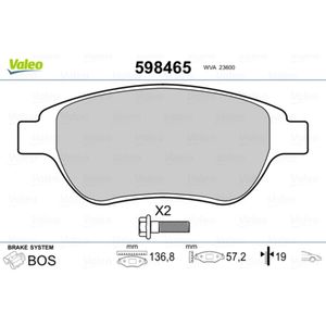 Bremsbelagsatz Scheibenbremse VALEO 598465 für Citroën Peugeot C4 Picasso I 307