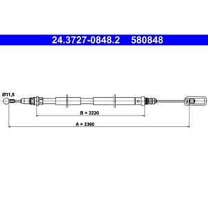 Seilzug Feststellbremse ATE 24.3727-0848.2 für Citroën Lancia Fiat Peugeot C8