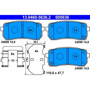 Bremsbelagsatz Scheibenbremse ATE 13.0460-5636.2 für Hyundai Kia H-1 Travel Ix55