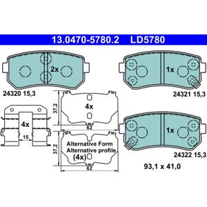 Bremsbelagsatz Scheibenbremse ATE 13.0470-5780.2 für Hyundai Kia Sonata V I20 I