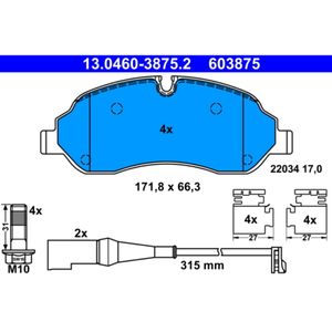 Bremsbelagsatz Scheibenbremse ATE 13.0460-3875.2 für Ford Transit V363