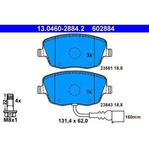 Bremsbelagsatz Scheibenbremse ATE 13.0460-2884.2 für Skoda VW Seat Roomster Polo