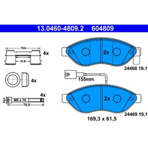 Bremsbelagsatz Scheibenbremse ATE 13.0460-4809.2 für Fiat Peugeot Citroën Ducato