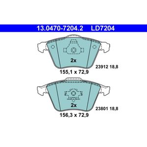 Bremsbelagsatz Scheibenbremse ATE 13.0470-7204.2 für Volvo Saab Opel Ford C70 II