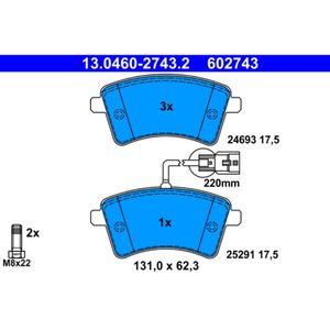 Bremsbelagsatz Scheibenbremse ATE 13.0460-2743.2 für Renault Kangoo Rapid