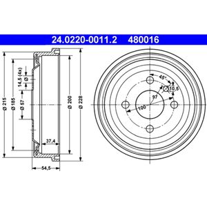 Bremstrommel ATE 24.0220-0011.2 (2 Stk.) für Opel Kadett D E Caravan