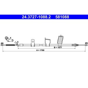 Seilzug Feststellbremse ATE 24.3727-1088.2 für Renault Koleos I
