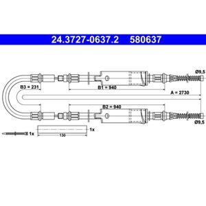 Seilzug Feststellbremse ATE 24.3727-0637.2 für Ford Transit Tourneo