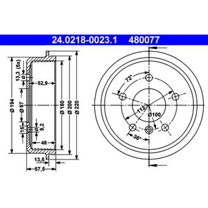 Bremstrommel ATE 24.0218-0023.1 (2 Stk.) für Mercedes-Benz A