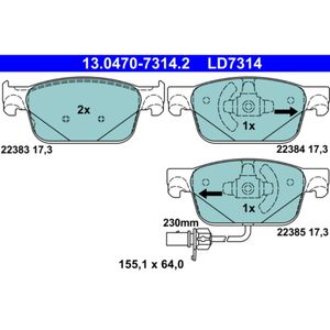 Bremsbelagsatz Scheibenbremse ATE 13.0470-7314.2 für Audi A4 B9 Avant A5