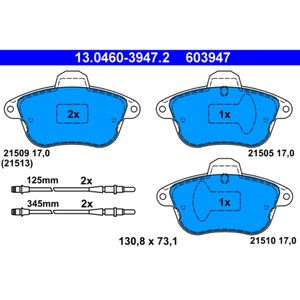 Bremsbelagsatz Scheibenbremse ATE 13.0460-3947.2 für Citroën XM