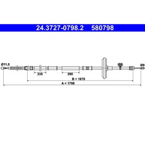 Seilzug Feststellbremse ATE 24.3727-0798.2 für Opel Chevrolet Astra J Caravan