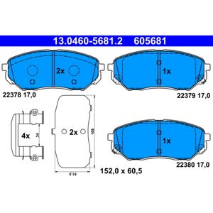 Bremsbelagsatz Scheibenbremse ATE 13.0460-5681.2 für Kia Hyundai Sorento III