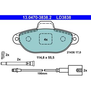 Bremsbelagsatz Scheibenbremse ATE 13.0470-3838.2 für Fiat Ford 500 KA