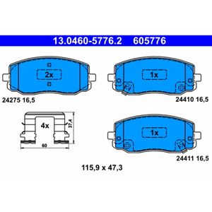 Bremsbelagsatz Scheibenbremse ATE 13.0460-5776.2 für Hyundai Kia I10 I Picanto