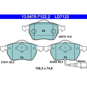 Bremsbelagsatz Scheibenbremse ATE 13.0470-7122.2 für Audi Skoda VW Seat A3